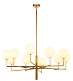 Mosiądzowana Duża Wisząca Lampa Jupiter Feme 10-punktowa biały klosz 1931