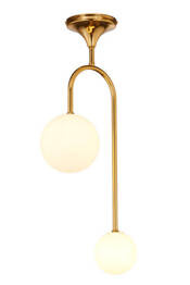 Złota Mosiądzowana Wisząca Lampa Jupiter SELEN 2-punktowa biały klosz 1940