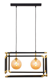 Wisząca Lampa Jupiter Camero 2-punktowy czarny/mosiądzowany klosz bursztynowy 1991