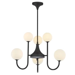 Czarna Wisząca Lampa Jupiter Selen 6-punktowa biały klosz 1947