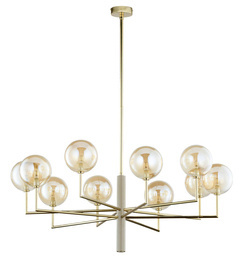 Wisząca Lampa Jupiter Feme 10-punktowy złoty klosz bursztynowy 1977