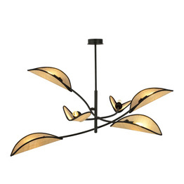 Lampa sufitowa LOTUS 6 BLACK/RATTAN czarny (1108/6) - Emibig