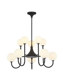 Czarna Wisząca Lampa Jupiter Selen 10-punktowa biały klosz 1948