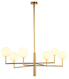 Mosiądzowana Wisząca Lampa Jupiter Feme 6-punktowa biały klosz 1930