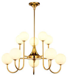 Mosiądzowana Wisząca Lampa Jupiter Selen 10-punktowa biały klosz 1942