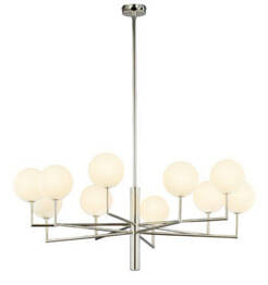 Niklowana Duża Wisząca Lampa Jupiter Feme 10-punktowa biały klosz 1936